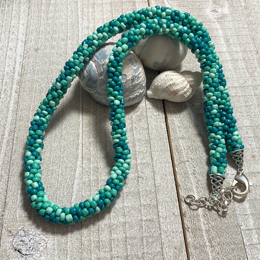 Teal Aqua Crocheted Rope Necklace 30$